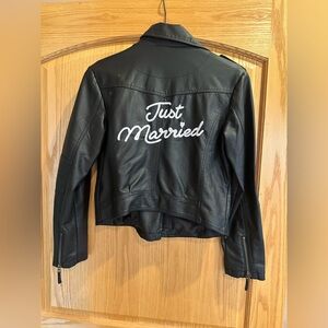 DAVID'S BRIDAL
Just Married Embroidered Vegan Leather Moto Jacket size Medium